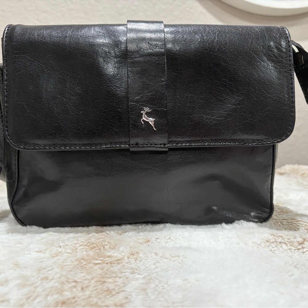 Black Leather Crossbody Bag with Flap Closure